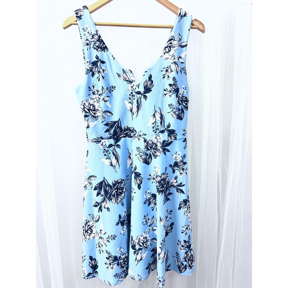 Trixxi Clothing Company Light Blue Floral V-Neck Fit & Flare Mini Dress Size M